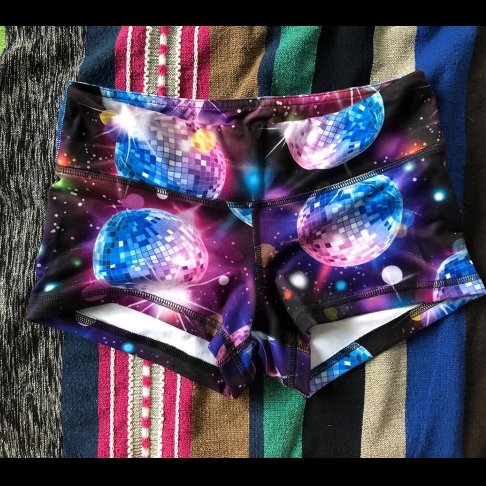 FLEO OutWod collaboration Disco Ball Shorts original length